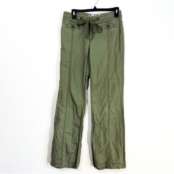 Daughters of the Liberation Pants Womens Low Rise Straight Leg Linen Y2K Green - Picture 1 of 3